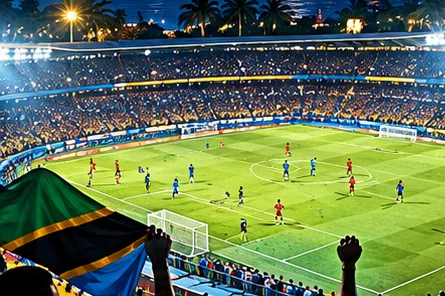 Original editorial artwork of football in a coastal Tanzanian city